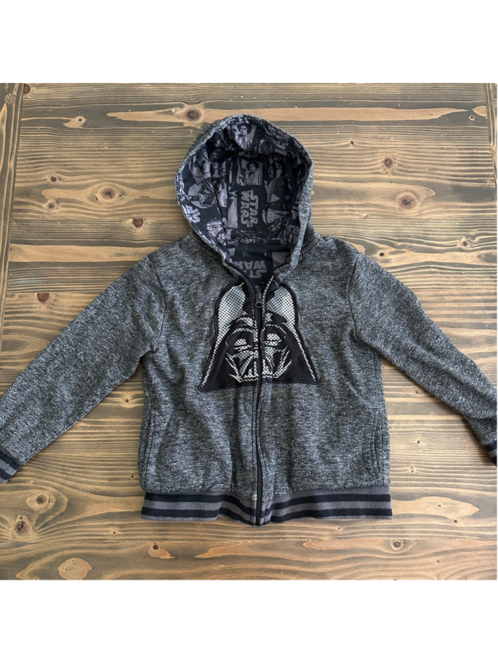 Boys Star Wars Darth Vader Full Zip Hoodie Grey Black Likely Size 10